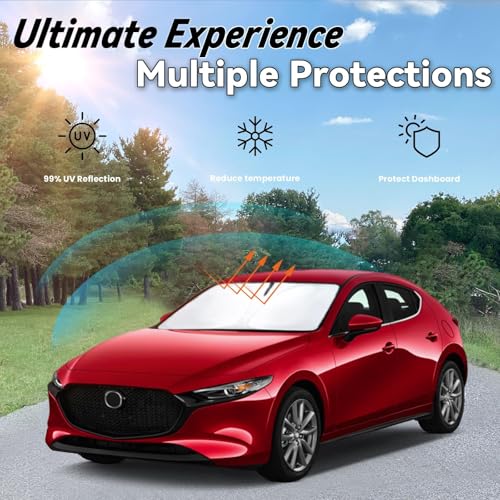 Image of Windshield Sun Shade for Mazda 3 2019-2023, Car Front Window Sunshade with 240T Sun Visor Protector Blocks UV Rays Heat Sun Shield Accessories