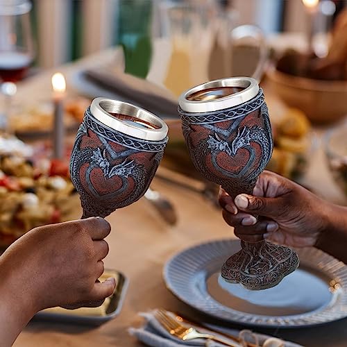 Jinei 2 Pcs Medieval Cups and Goblets Dragon Wine Goblet Chalice Goblet 7 oz Resin Dragon Cup Gothic Wine Glass Romantic Stainless Steel Drinking Cup for Medieval Party Decorations(Classic)