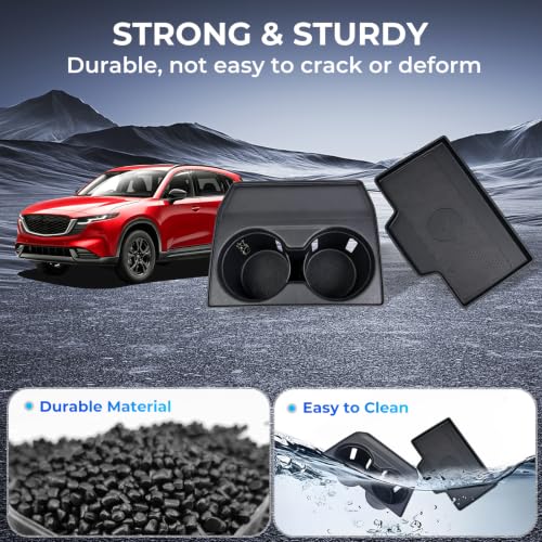 Image of Cup Holder Insert & Wireless Charging Protective Mat for Mazda CX5 2026, Center Console Interior Accessories Cup Holder & Wireless Charger Cover Pad for 2026 CX-5, Black