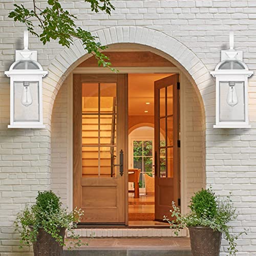 Image of Darkaway Outdoor Lights Fixtures Wall Mount, Large 22inch Outdoor Wall Sconce Lights with Seeded Glass Waterproof Outside Exterior Lights Fixture for House Front Porch Patio (Large, White)