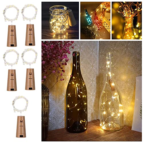 Image of Zilloquil 20 LED Wine Bottle Cork Copper Wire String Lights, 2M Battery Operated Perfect for Home Decoration, Party, Living Room, Bedroom, Dining Room, Decor Light (Warm White, Pack of 5)