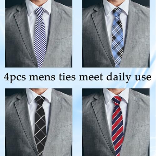 Image of Mens Ties Zipper Ties for Men, Pre Tied Mens Tie 4 Pack Adjustable Mens Neckties for Business Wedding Party