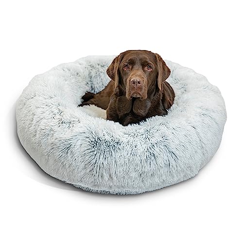 Best Friends by Sheri The Original Calming Donut Cat and Dog Bed in Shag Fur Frost, Large 36'