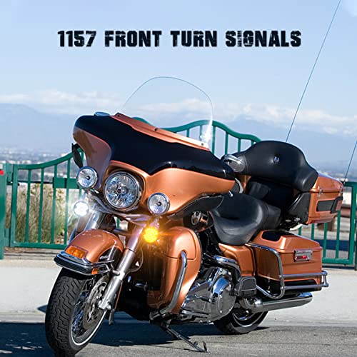 3-1/4 Inch Led Turn Signal Kit Flat 1157 Double Base White/Amber Front Turn Signal + 1156 Single Connector Red Rear Signal Lights Compatible With Harley Road Glide Road King Softail Ultra Classic #TOP1