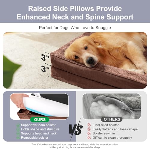 Image of Waterproof Dog Bed for Small Dogs - Orthopedic Memory Foam Puppy Couch Sofa, Removable Cover & Anti-Slip Bottom, 44x32 Inches, Brown