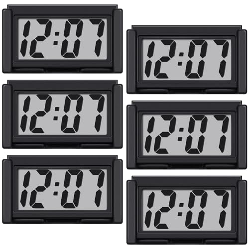 Image of Frienda 6 Pieces Mini Digital Clock Small Digital Clock Stick on Battery Operated Self Adhesive Bracket for Car Dashboard Fridge (Black)