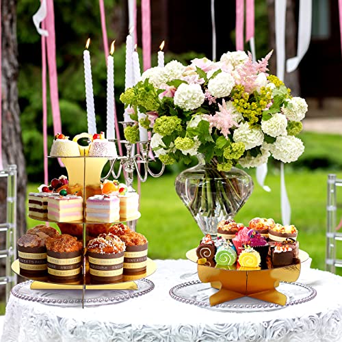 7 Pieces Cake Stand Set 3-Tier Cardboard Cupcake Stand 1-Tier Cake Stand Round Dessert Stand Rectangle Serving Tray Reusable Platters Cupcake Holders For Desserts Birthday Party (Gold) #TOP4