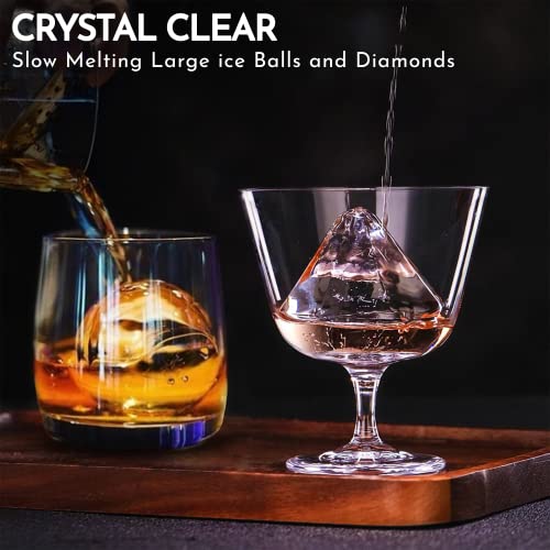Kave 22 Clear Ice Ball And Diamond Mold, Prepare 4 Clear Ice At Once, With 2 Storage Bags – Elegant And Refined Ice Ball Molds For Whiskey, Bourbon, Vodka – Sphere And Diamond Shaped Ice Cube Trays #TOP3