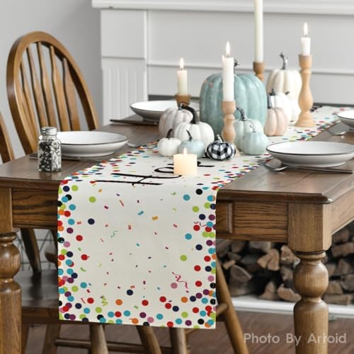 Artoid Mode TABLERUNNER-BIRTHDAY-33183-009 Polka Dot Beige Happy Birthday Table Runner thumb #1