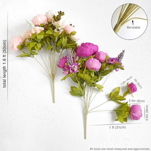 Image of FiveSeasonStuff Vintage Artificial Peonies Silk Peony Flowers and Hydrangeas for Wedding Bridal Home Decor - Beautiful Floral Centerpiece Arrangement 2 Bouquets (Mixed Pale Pink and Thistle Purple)