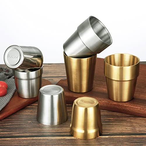 UPTALY Lot de 2 tasses en acier inoxydable (180 ml, couleur dorée), tasses de camping incassables, petites tasses à expresso, tasses à latte à double paroi, tasses à café épaisses, tasses à