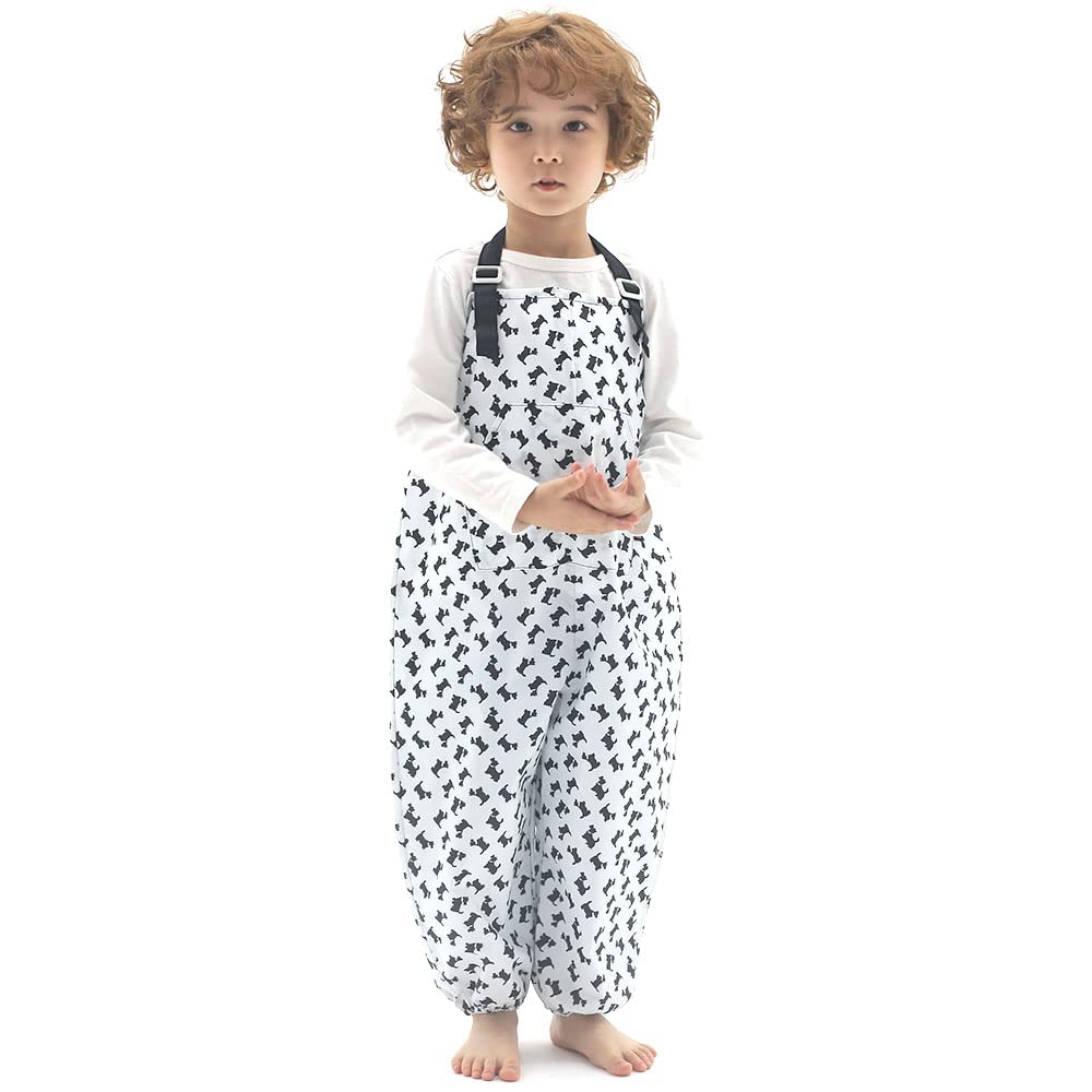 Kids Art Smock Dungaree Style, Lightweight Waterproof Painting Apron with Adjustable String, Quick-Dry Messy Play Overall for Boys Girls School Crafts, W/Black Puppy (54-S)
