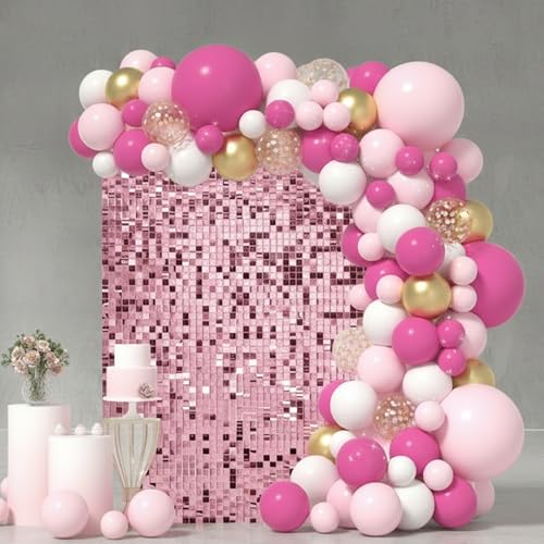 Image of Pink Shimmer Wall Backdrop, 24 Panels, 6x4 Ft Photo Backdrop | wedding backdrop birthday backdrop party decoration photo booth backdrop bridal shower baby shower event decoration
