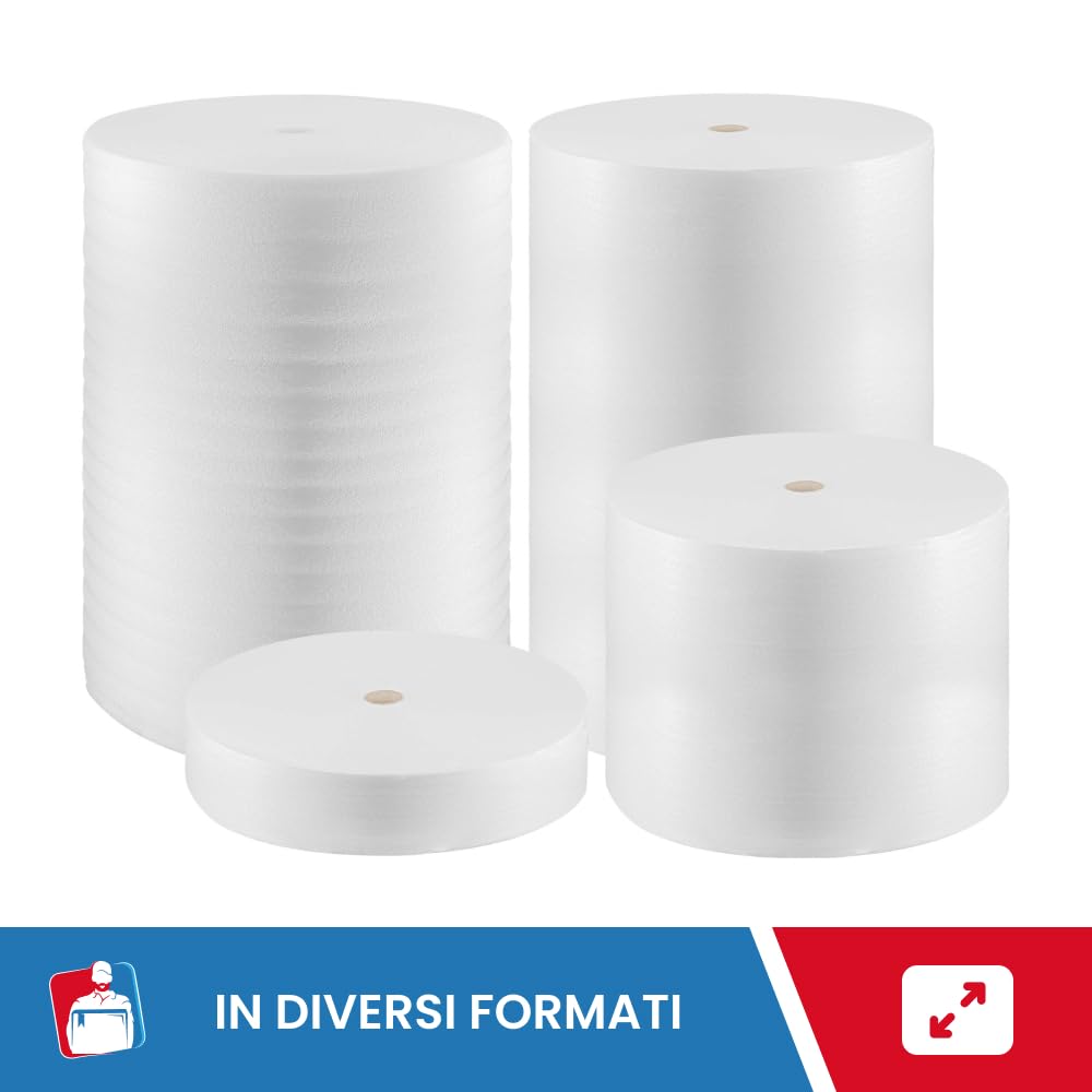 IMBALLAGGI 2000 - Rotolo Polietilene Espanso Foam non tossico - 125 cm x 250 mt - Rotolo Foam per Imballo e Trasloco Piatti, Bicchieri, Tazze - Spessore 2 mm