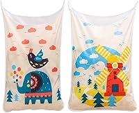 Vista 1 de Paquete de 2 cestas colgantes para ropa sucia, bolsa de lavandería duradera que ahorra espacio para niños con 2 tipos de ganchos con cremallera
