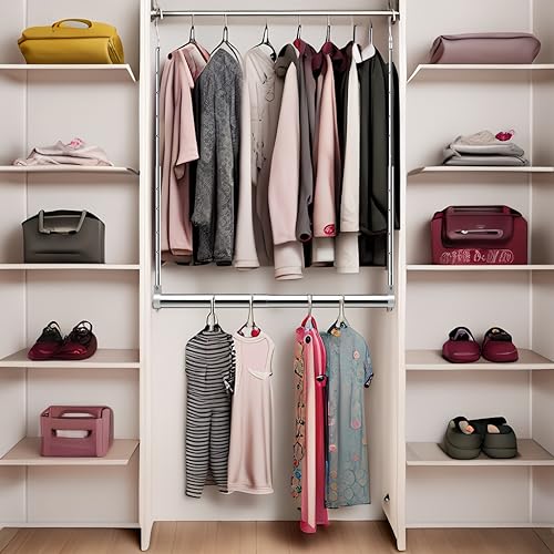 Image of Adjustable Hanging Closet Rod, Extender Hanging Rod, Closet Hanging Organizer, Heavy Duty Closet Bar, Hanging Rod (1 Pack, Chrome)