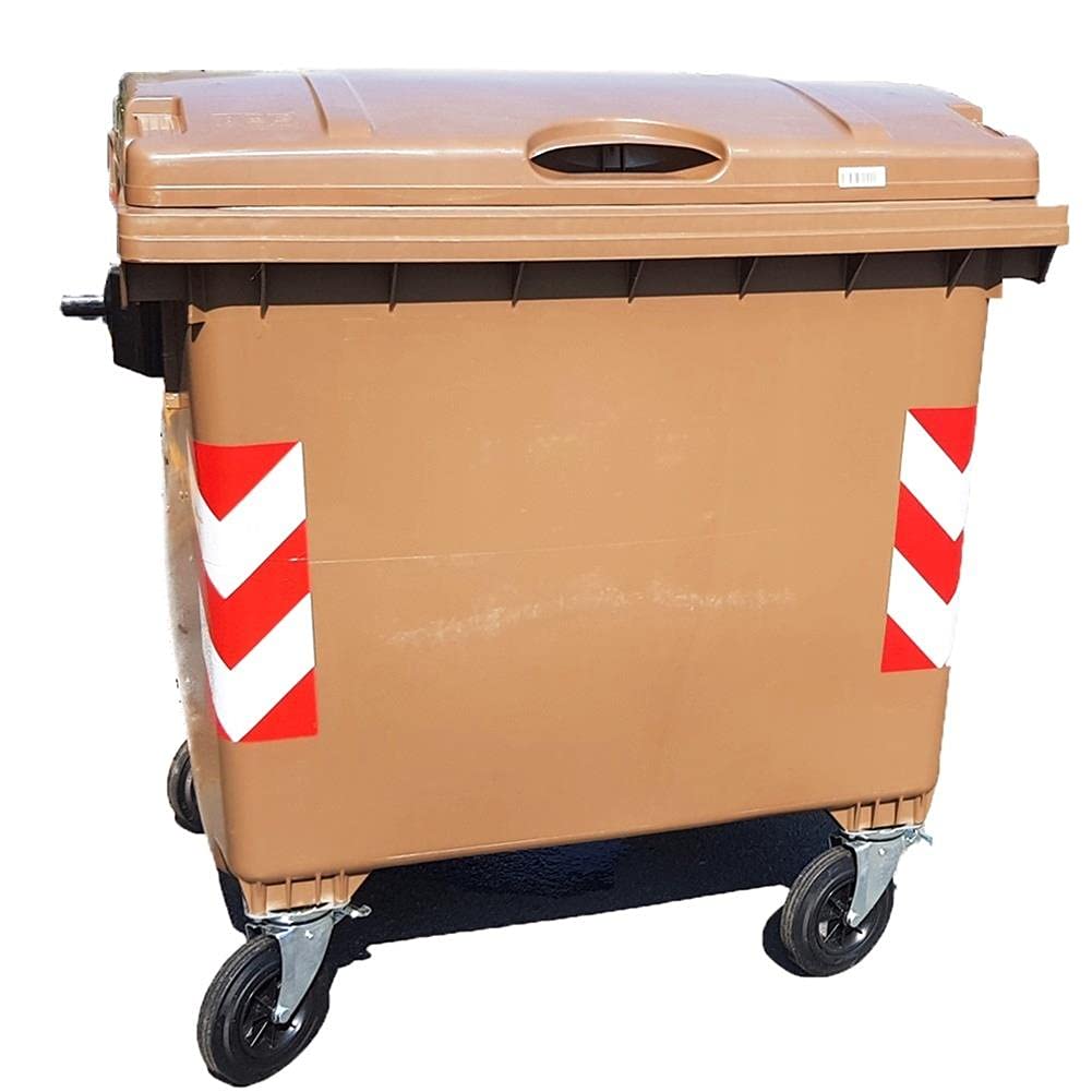 Cassonetto per la raccolta differenziata rifiuti, capacità 660 Lt, certificato UNI EN 840, coperchio piano, colore marrone