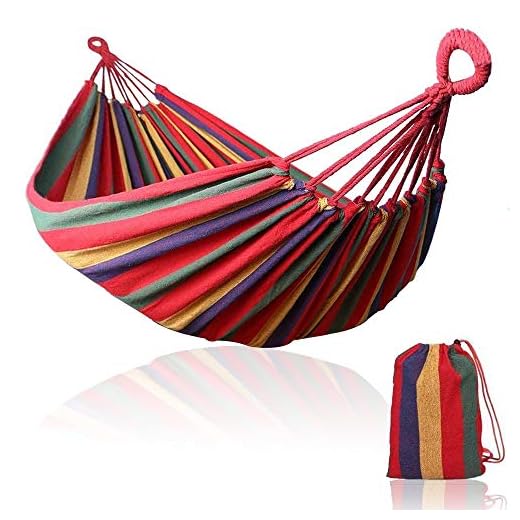 HAOKAISEN Single/Double Cotton Outdoor Garden Camping Rainbow Hammock with Carrying Bag for Patio Porch Garden Backyard Lounging Outdoor and Indoor (Double Rainbow)