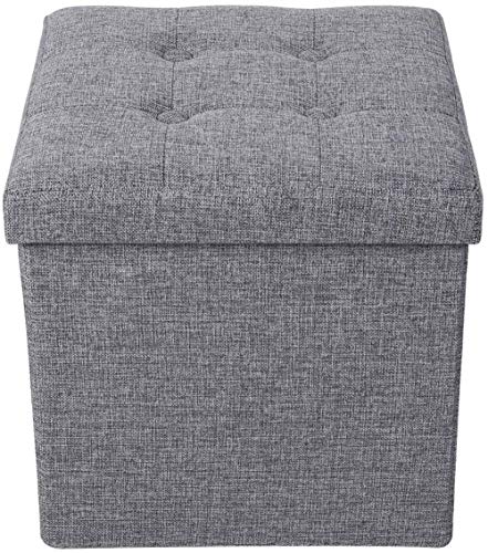 Boîtes de rangement pliables repose-pieds escabeau cube lin gris - 6