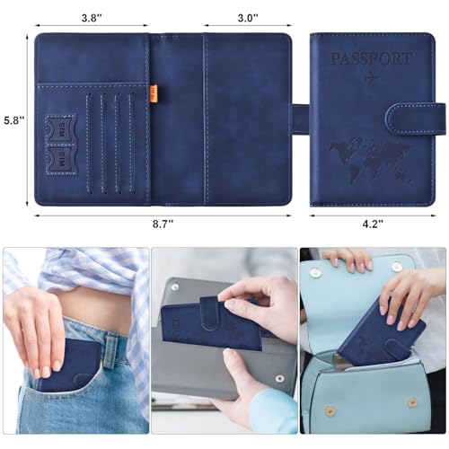 Image of Eoehro Passport Holder for Travel Essentials, Passport Wallet Cover Case for Travel Must Haves Accessories,Passport Book Holders for Women and Men(dark blue)