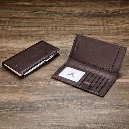 Image of HISCOW Soft Leather Checkbook Cover & Card Holder with Divider - Italian Calfskin (Coffee Vegetable-Tanned Leather)