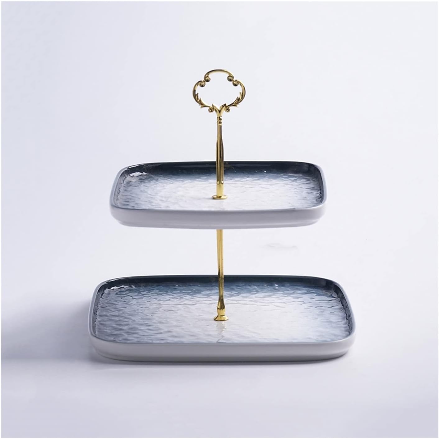 Dessert Stand Cake Stand with Metal Handles Square Dessert Table Ceramic Cupcake Stand Detachable Pastry Serving Tray Multi-purpose Display Stand Cupcake Stand Serving Tray ( Color : Gris , Size : CH