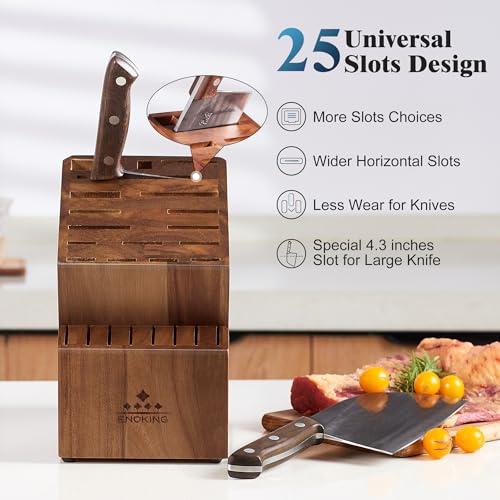 ENOKING Knife Block Without Knives, X-Large Knife Holder, 25 Slots Wooden Universal Knife Block, Kitchen Knife Holder for Knives and Poultry Scissors/Sharpening Steel Storage - Image 3