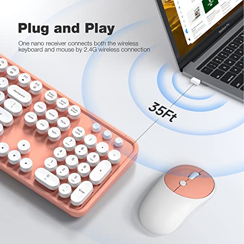 Image of KNOWSQT Wireless Keyboard and Mouse Combo - White-Orange Full-Sized 2.4 GHz 104 Keys Typewriter Keyboard, Flexible Round Keycap and Optical Mouse for Windows, Computer, PC, Laptop, Desktop, Mac