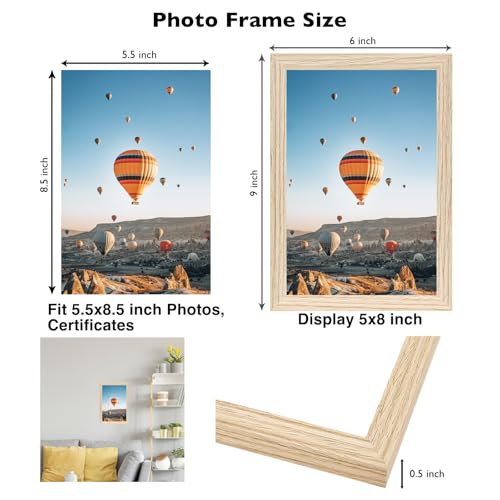 Image of JCJMY 5.5x8.5 Picture Frame for Wall Hanging or Tabletop, Wall Mounting Horizontally or Vertically, 5.5 x 8.5 Wall Gallery Poster Photo Frame with Shatter Resistant Plexiglass, Natural