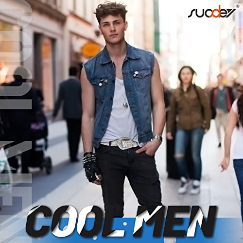 SUOSDEY Rhinestone Belt Men Women Western Bling Cowboy Studded Leather Belt Silver Shiny Buckle Belt for Jeans Pants2