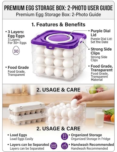 Image of Egg Storage Box - Egg Refrigerator Rectangular Storage Tray Stackable Abs Plastic Egg Storage Containers For Fridge And Kitchen Egg Storage Basket With Carry Holder (3 Layer)