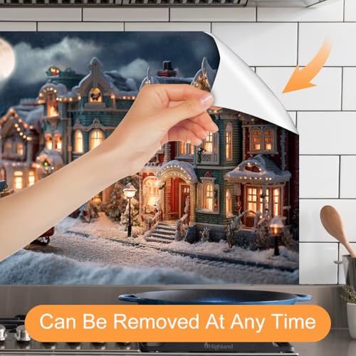 Image of Christmas Village Sleigh Backsplash Peel and Stick, 35.4x23.6 in