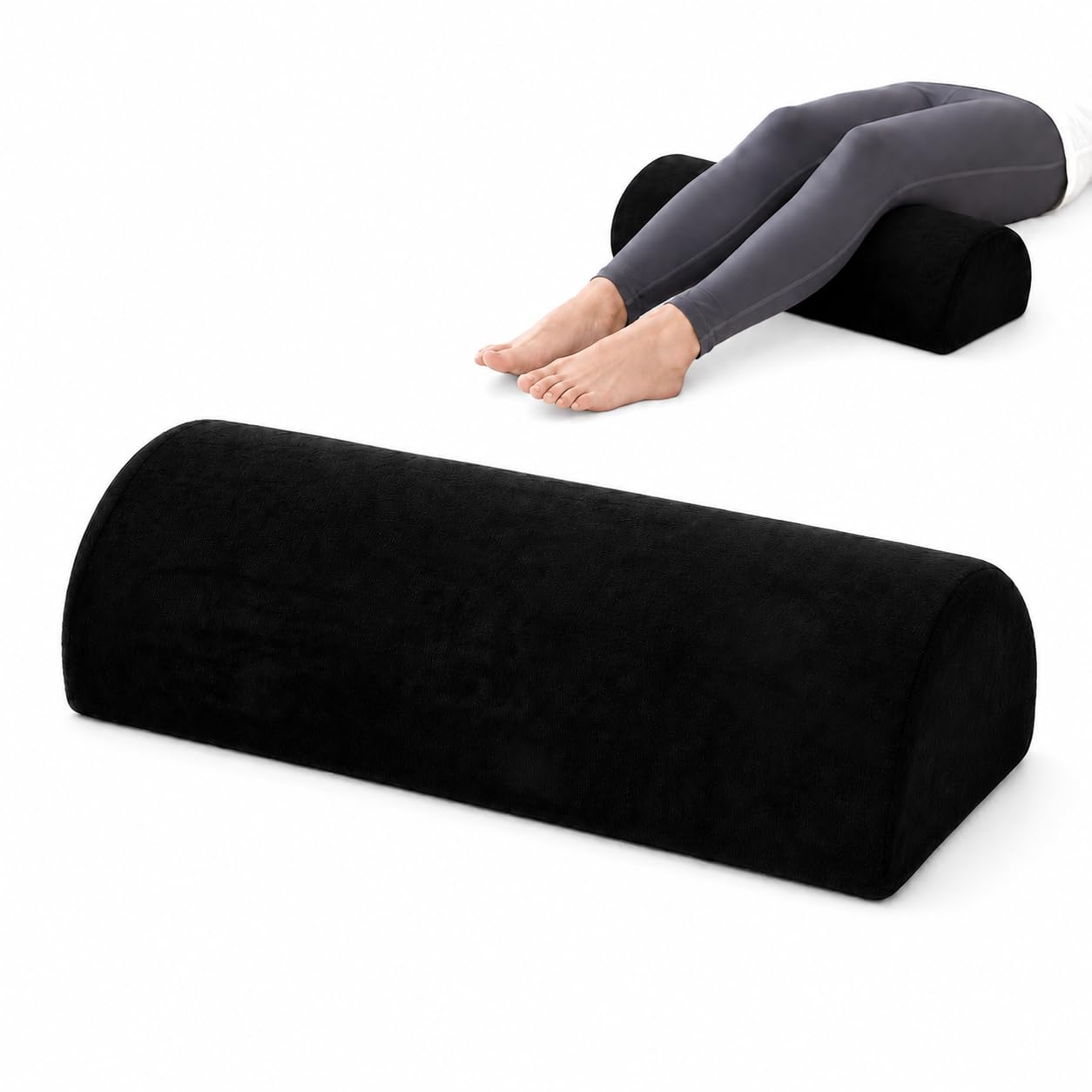VALICLUD Almohada viscoelástica de media redonda, soporte desmontable para piernas, cojín lumbar ergonómico para viajes, oficina, hogar, promueve la circulación, diseño fácil de limpiar