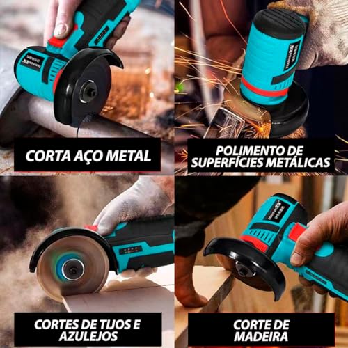 Esmerilhadeira Lixadeira Corte Polimento Elétrica Profissional Angular Recarregável Bateria com Male