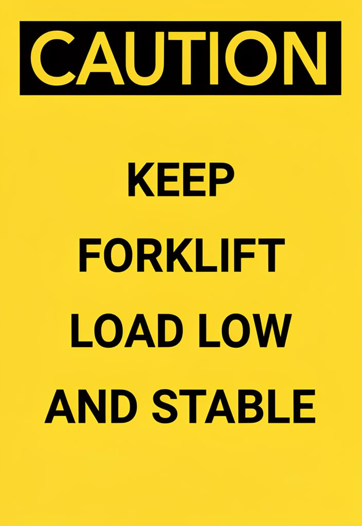peiyeety Caution Keep Forklift Load Low and Stable Tin Sign 12x8 Inch, Yellow/Black Safety Warning Metal Plaque for Warehouse, Shop, Garage, Industrial Decor & Safety Reminder Gift