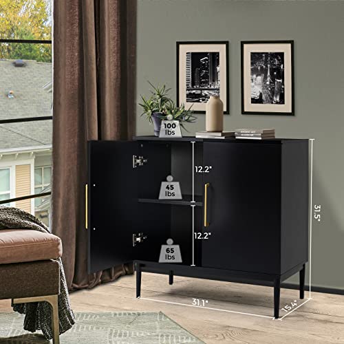 Kfo Storage Cabinet With Doors, Black Accent Cabinet, Modern Free Standing Cabinet, Black Sideboard With Metal Base For Bedroom, Living Room, Kitchen And Office #TOP1