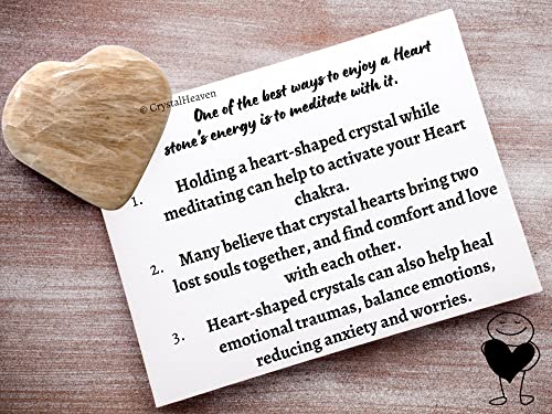 Image of Crystal Heaven Certified Cream Moonstone Heart Palm Pebbles Stones For Anxiety Stress Relief Massage-Aaa Grade Original Healing Gemstone Agate Heart Palm Stone For Yoga Meditation Spiritual