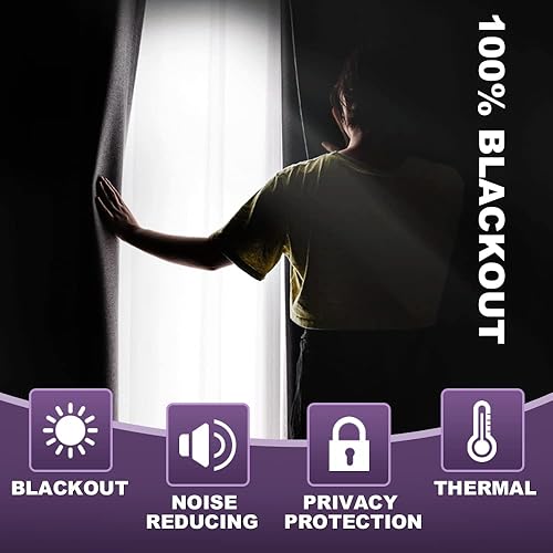 Miniatura 2 de MeilleMaison Paneles de cortina 100% opacas para ventana, para dormitorio, cortinas de bloqueo de luz completa con forro negro para sala de estar,