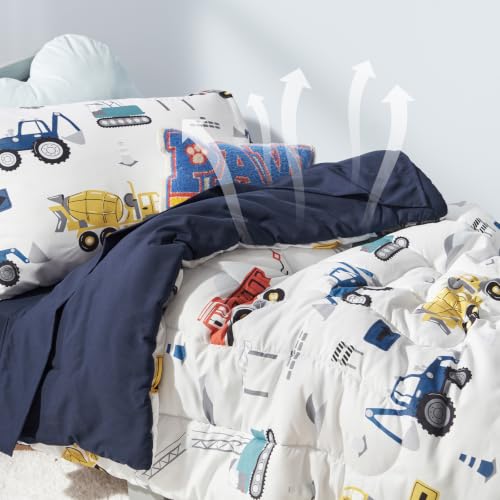 Image of PHF 4 Piece Toddler Bedding Set, Ultra Soft Toddler Comforter Sets Include Comforter, Fitted Sheet, Flat Top Sheet and Pillowcase for Boys, Bed in A Bag for Toddler Bedroom, Truck and Digger