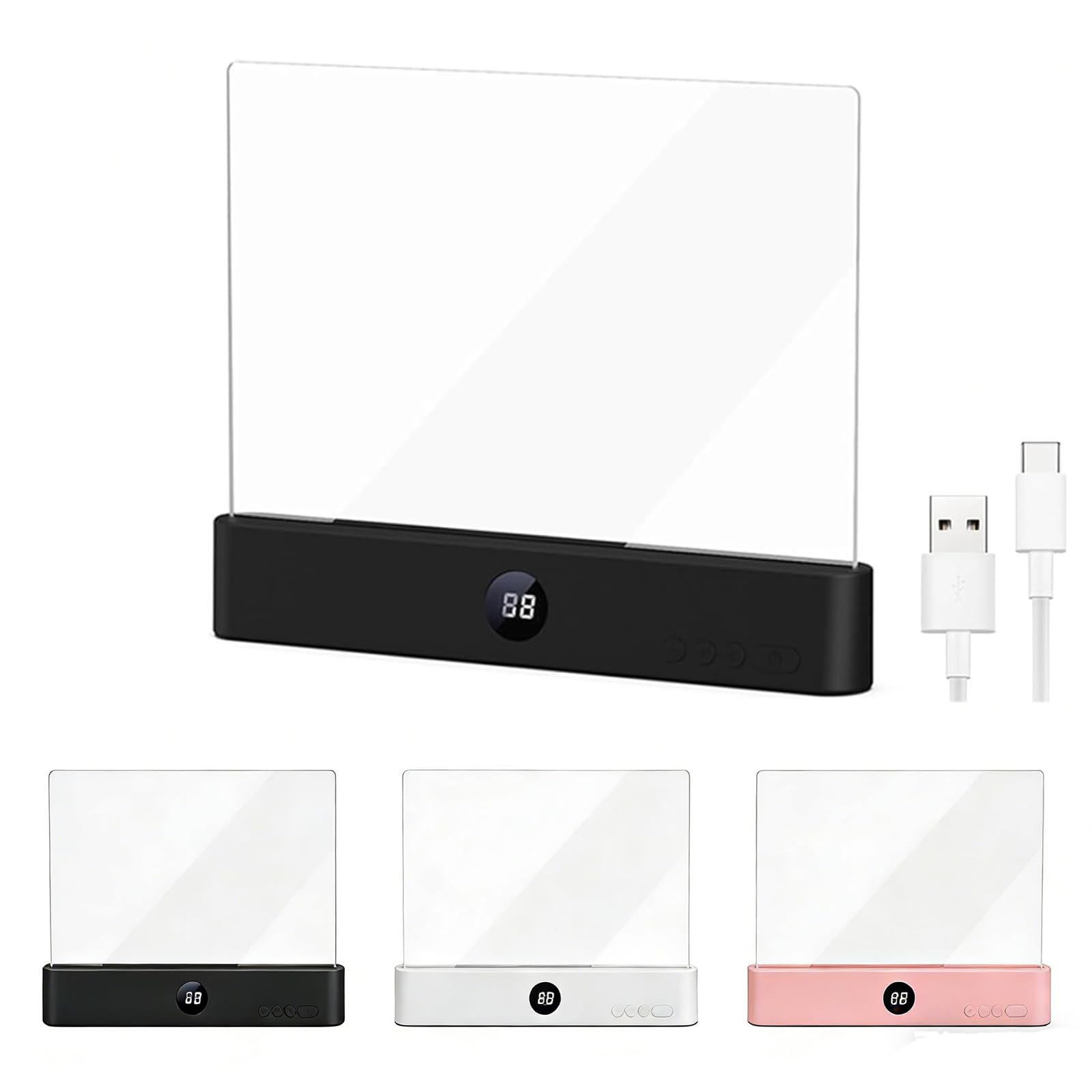 Smart Flat Book Light, Portable Rechargeable Led Reading Book Nigh Light Book Page Light with 3 Colors & Timer, Reading Lights for Books in Bed, Page Lights for Bed & Car (Black)
