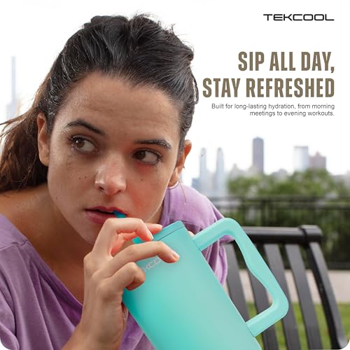 Image of Tumbler with lid and Straw 1200ML Cup Stainless Steel Hot and Cold with Handle and Lid 2 Straw Vacuum Insulated Tumbler for Water, Iced Tea or Coffee Office Gym Travelling