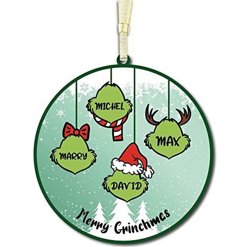 Custom Christmas Green Monster Family Ornaments 2024 - Funny Merry Xmas Tree Decoration with Names - Personalized Family Hanging Ornaments Gifts