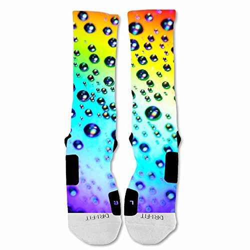 EliteDesignzz Men's Rainbow Rain Drops Custom Design Socks Medium Yellow