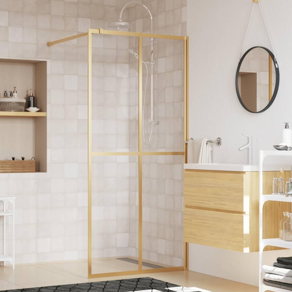 Mampara de ducha de cristal templado transparente de 5 mm, marco de aluminio dorado de 88 a 90 x 195 cm, protección contra salpicaduras para Walk in Renovation