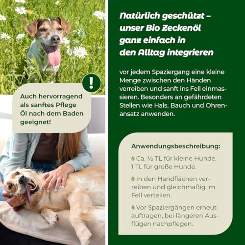 Zeckenöl Bio 250ml Premium & regional - aus Kokosbutter – Natürlicher Zeckenschutz Hund und Katze – Effektives pflanzliches Zeckenmittel & Flohmittel - Aura vom Land