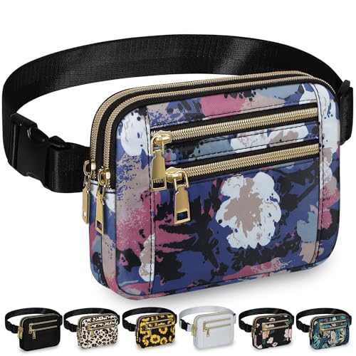Image of Fanny Packs for Women 4 Zip Pocket Crossbody Belt Bag Waist Bags | Waterproof, Fashion Waist Pack, Crossbody Bags for Women, with Adjustable Strap, for Workout,Running,Traveling(Watercolor,M)