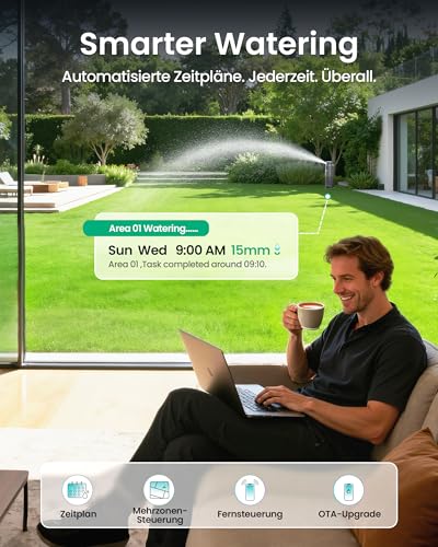 Aiper IrriSense 2 Smartes Bewässerungssystem, Mehrzonen-Bewässerungsgerät mit App-Steuerung, intelligenter Zeitplanung und Regensensor für Rasenflächen bis 445 m²