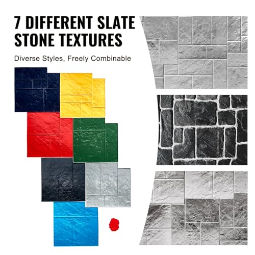 VEVOR Betonstempelmatte, 61 x 61 cm, 7 Stück, Betonstrukturhaut, Polyurethan-Stempel, Steinfliesen-Strukturmatte, Schieferbodenabdruck, nahtloser Stempel, Betonformen für dekorative Außenbereiche
