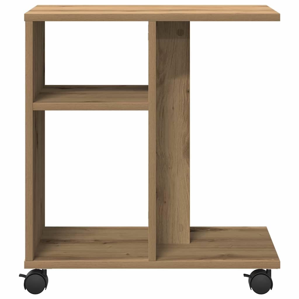 Mesa auxiliar de madera de roble Artisan, 50 x 30 x 55 cm, con estante y ruedas, ideal como mesa de centro, mesita de noche, mesa de sofá, mesa de almacenamiento, para salón, dormitorio
