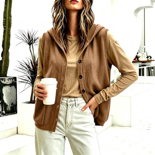 Vest for Women Hooded Button Front Knit Sleeveless Cardigan with Pockets - image 5